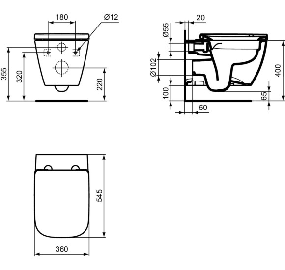 Ideal Standard i.life B pakabinamas klozetas, RimLS+, T4614