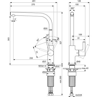 Virtuvinis L formos maišytuvas Ideal Standard Gusto BD418, pasirenkama spalva