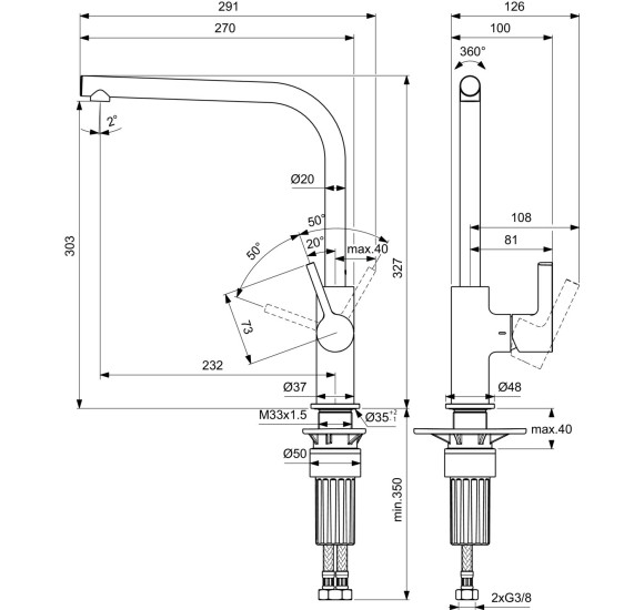 Virtuvinis L formos maišytuvas Ideal Standard Gusto BD418, pasirenkama spalva
