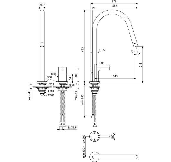 Virtuvinis maišytuvas Ideal Standard Gusto BD422, 2 dalių, pasirenkama spalva