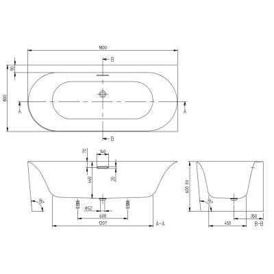 Villeroy & Boch vonia Loop & Friends 180x80 cm, kairinė, pasirenkama spalva