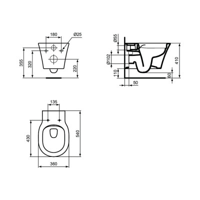 Ideal Standard Connect Air pakabinamas klozetas su "soft close"dangčiu