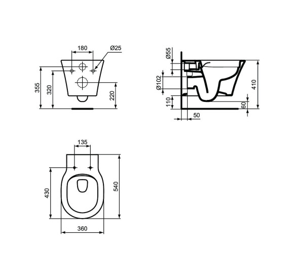 Ideal Standard Connect Air pakabinamas klozetas su "soft close"dangčiu