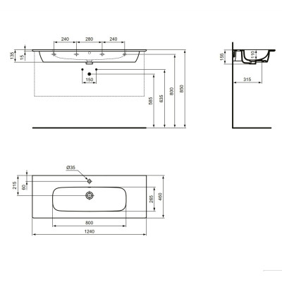 Ideal Standard i.Life A praustuvas (baldinis/pakabinamas), 124x46cm