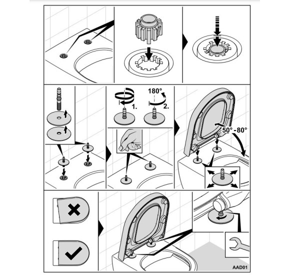 Villeroy&Boch Subway 2.0 Klozeto dangčio tvirtinimai prie keramikos