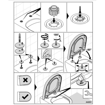 Villeroy&Boch (Subway 2.0, Subway 3.0, Venticello) klozeto dangčio tvirtinimai prie keramikos