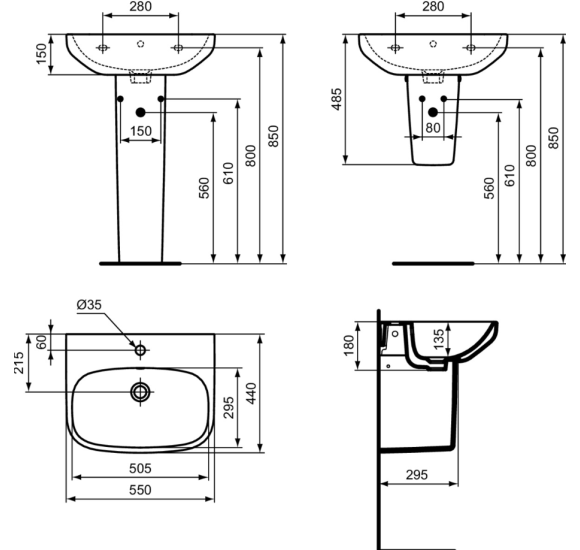 Ideal Standard i.life A praustuvas tvirtinamas ant sienos 55 cm (550 x 440 x 150), baltas