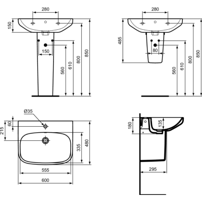 Ideal Standard i.life A praustuvas tvirtinamas ant sienos 60 cm (600 x 480 x 150), baltas