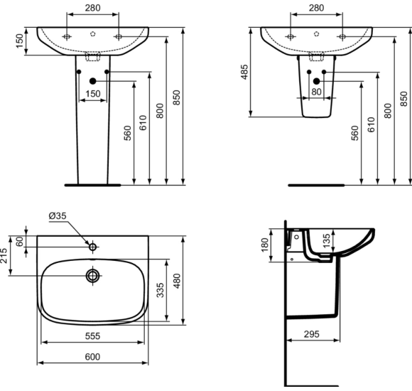 Ideal Standard i.life A praustuvas tvirtinamas ant sienos 60 cm (600 x 480 x 150), baltas