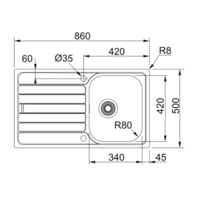 Franke SKX 611-86 nerūdijančio plieno plautuvė, ekscentrinis ventilis