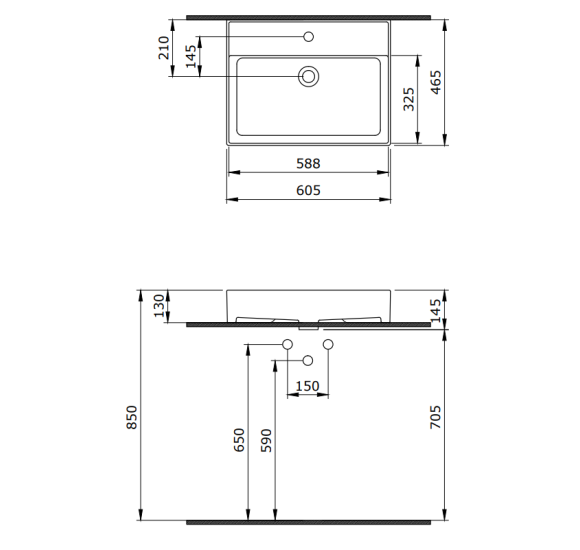 Bocchi Milano pakabinamas/pastatomas praustuvas 605x465mm su apvalia persipylimo anga