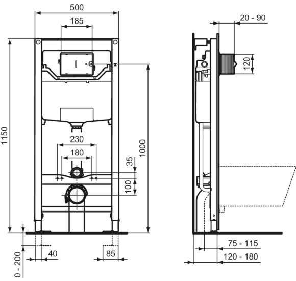 KOMPLEKTAS 3in1 - Bocchi Taormina Pro pakabinamas klozetas su Ideal Standard WC rėmu ir baltu mygtuku