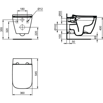 KOMPLEKTAS 3in1 - Ideal Standard i.life B pakabinamas unitazas "Rimless" su su TECEprofil WC rėmu ir chromo spalvos mygtuku