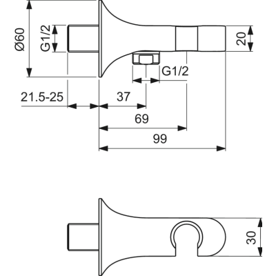 Ideal Standard La Dolce Vita rankinio dušelio laikiklis su išvadu iš sienos BD682AA, pasirinkite spalvą