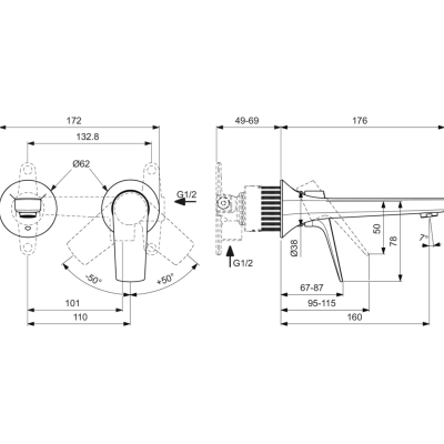 Ideal Standard La Dolce Vita sieninis praustuvo maišytuvas, be potinkinės dalies, 160mm, pasirinkite spalvą