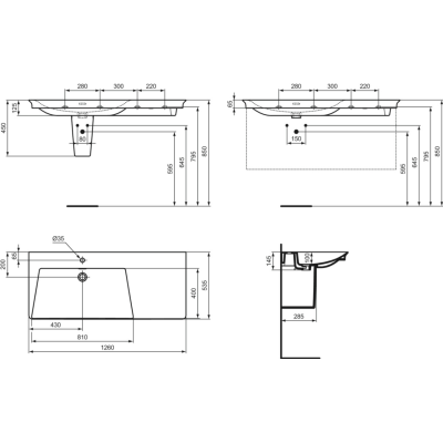 Ideal Standard La Dolce Vita  praustuvas 1260x535x145, baltos spalvos, su anga maišytuvui ir perlaja