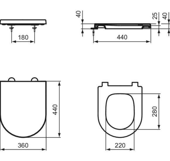 Ideal Standard La Dolce Vita klozeto dangtis, soft-close, lengvai nuimamas, baltos spalvos E330401