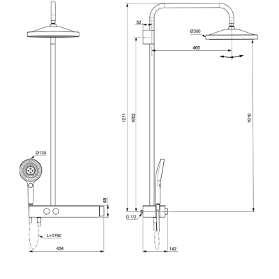 Ideal Standard Solos termostatinė dušo sistema, 300mm "lietaus" dušo galva