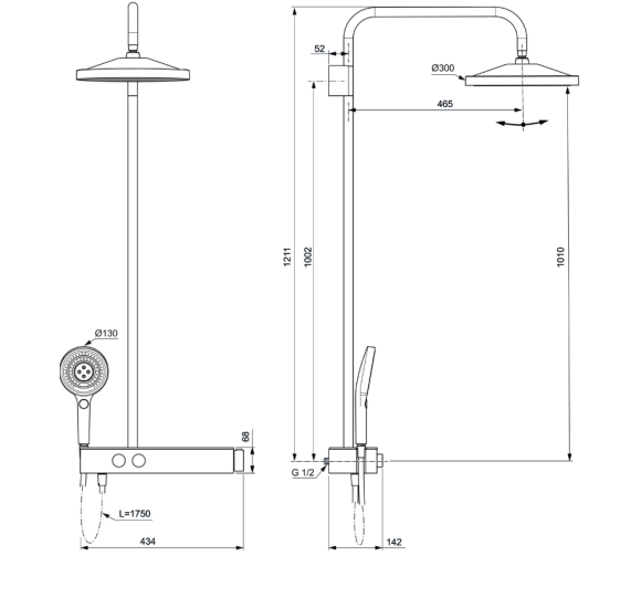 Ideal Standard Solos termostatinė dušo sistema, 300mm "lietaus" dušo galva