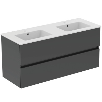 Ideal Standard Eurovit dvigubas montuojamas praustuvas 122 cm, su persipylimo anga, baltos blizgios spalvos