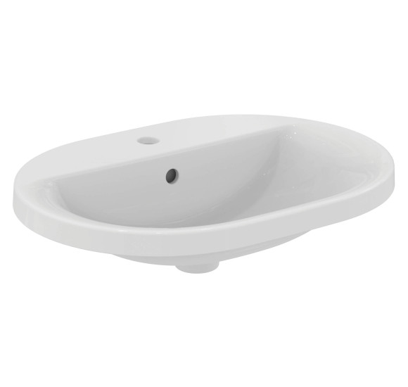 Ideal Standard CONNECT į stalviršį įleidžiamas praustuvas, 62 cm, su skyle maišytuvui, baltos blizgios spalvos