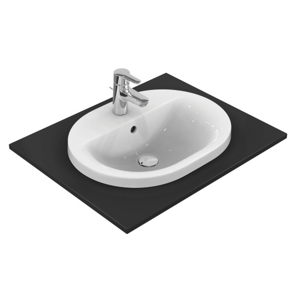 Ideal Standard CONNECT į stalviršį įleidžiamas praustuvas, 55 cm, su skyle maišytuvui, baltos blizgios spalvos