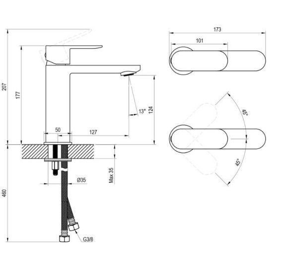 Ravak CR II 014.00CR praustuvo maišytuvas, 175 mm, be dugno vožtuvo, pasirinkite spalvą