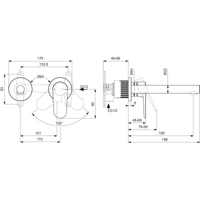 Ideal Standard CeraLife O potinkinis praustuvo maišytuvas, 180 mm snapas, juoda matinė spalva
