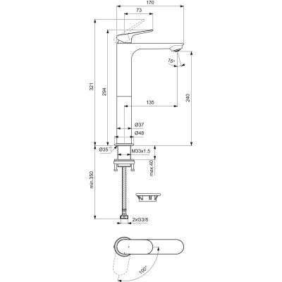 Ideal Standard Ceralife O H240 BlueStart aukštas maišytuvas praustuvui, be dugno vožtuvo, pasirinkite spalvą