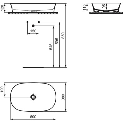 Ideal Standard Ipalyss E1396V3 ant stalviršio pastatomas praustuvas 60 cm, juodos matinės spalvos