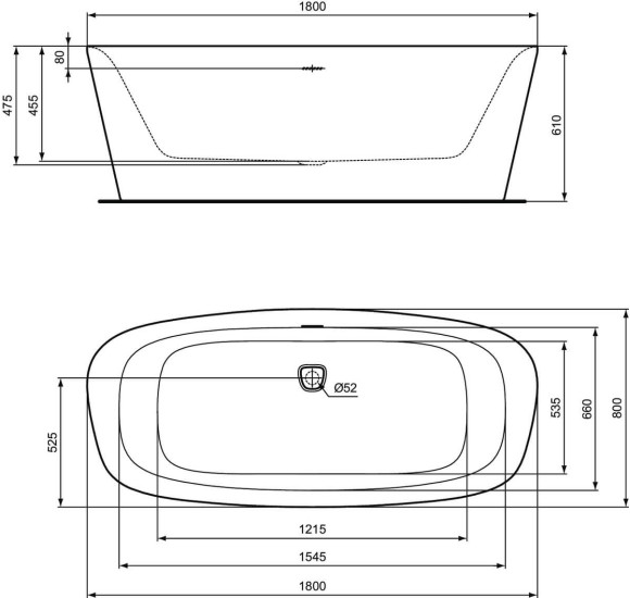 Ideal Standard Dea K8721V3 laisvai pastatoma akrilinė vonia 180x80 cm, juodos matinės spalvos