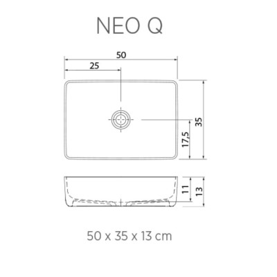 Balteco NEO Q Xonyx akmens masės pastatomas praustuvas, 50x35x13cm, baltos matinės spalvos, dugno vožtuvas komplekte