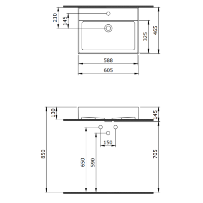 Bocchi Milano pakabinamas/pastatomas praustuvas 605x465mm, pilkos matinės spalvos