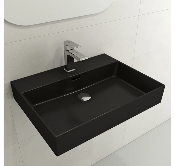 Bocchi Milano pakabinamas/pastatomas praustuvas 605x465mm, juodos matinės spalvos