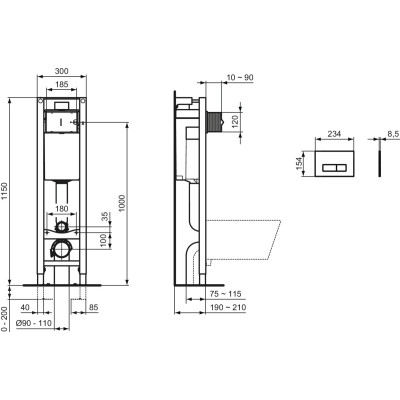 Ideal Standard ProSys Eco Frame M potinkinis rėmas su vandens nuleidimo mygtuku
