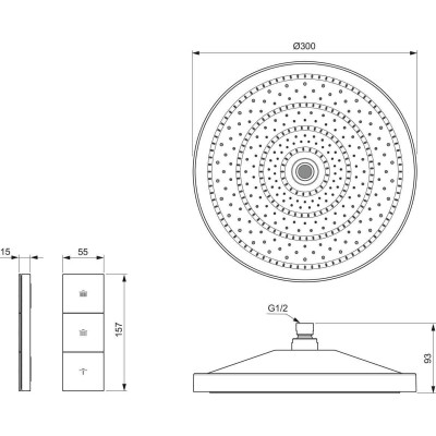 Ideal Standard Solos lietaus dušo galva 3-funkcijų, 300 mm, pasirinkite spalvą