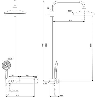 Ideal Standard Ceratherm Solos termostatinė dušo sistema, 330 mm "lietaus" dušo galva su apšvietimu