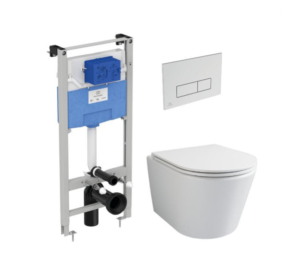 WC komplektas 3in1: Ravak Flow klozetas su "Soft Close" dangčiu ir Ideal Standard rėmas, chromo sp. mygtukas