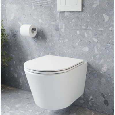 WC komplektas 3in1: Ravak Flow klozetas su "Soft Close" dangčiu ir Ideal Standard rėmas, chromo sp. mygtukas