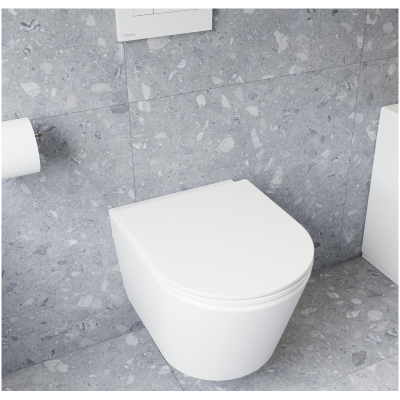 WC komplektas 3in1: Ravak Flow klozetas su "Soft Close" dangčiu ir Ideal Standard rėmas, baltas mygtukas