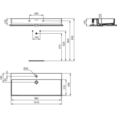 Ideal Standard Extra, ant stalviršio montuojamas praustuvas, 100cm
