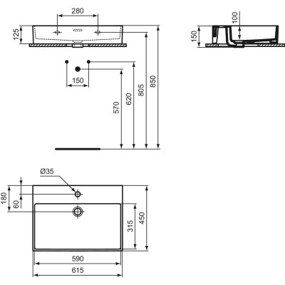 Ideal Standard Extra ant stalviršio pastatomas praustuvas, 60cm