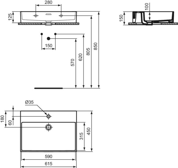 Ideal Standard Extra ant stalviršio pastatomas praustuvas, 60cm