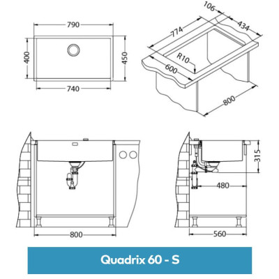 ALVEUS Quadrix 60 nerūdijančio plieno plautuvė
