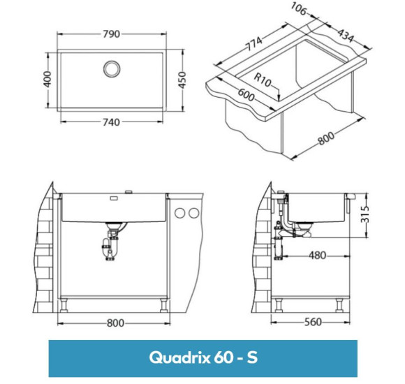 ALVEUS Quadrix 60 nerūdijančio plieno plautuvė