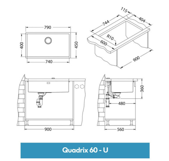 ALVEUS Quadrix 60 nerūdijančio plieno plautuvė