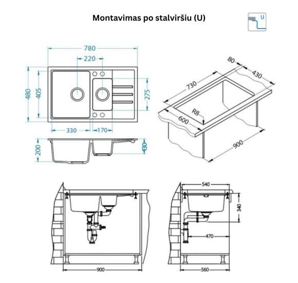 ALVEUS Intermezzo 70 granitinė plautuvė su papildomu dubeniu