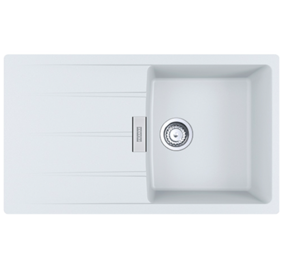 FRANKE CNG 611-86 akmens masės plautuvė, eksentrinis ventilis, nerūdijančio plieno rankenėlė ir perlaja
