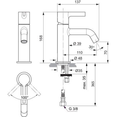Ideal Standard Joy praustuvo maišytuvas, be dugno vožtuvo, pasirinkite spalvą