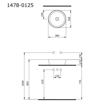 BOCCHI Sottile Slim Line (1478) pastatomas praustuvas, 380mm, pasirenkama spalva